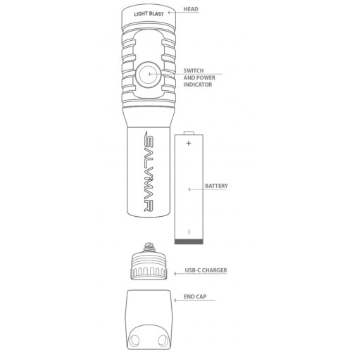 Фонарь Salvimar BLAST 1200 люмен, 1 диод, 1 аккумулятор 18650, ТЕПЛЫЙ свет